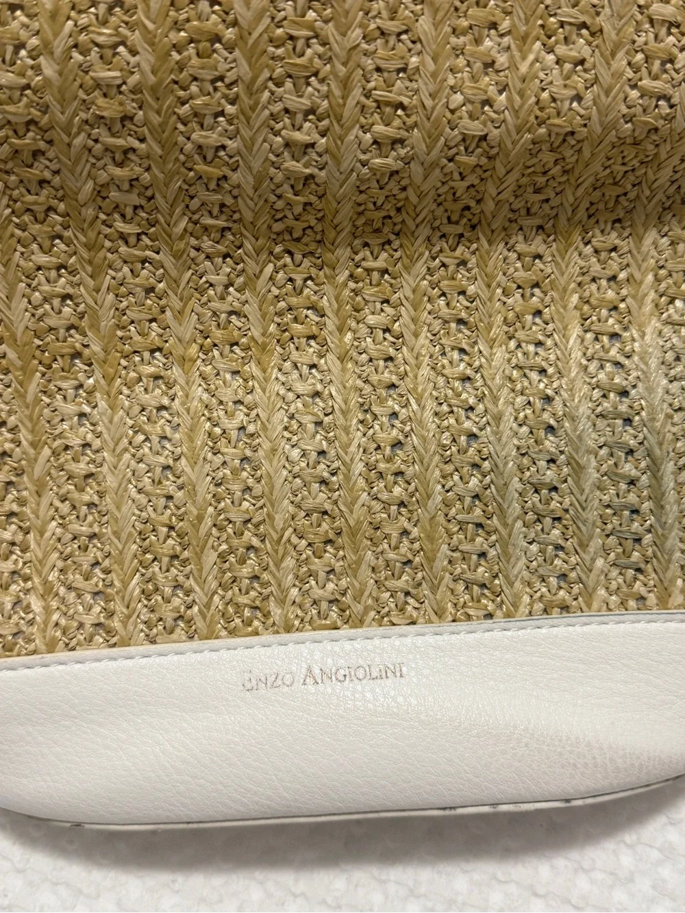 Enzo Angiolini White and Natural Straw Bucket Tote